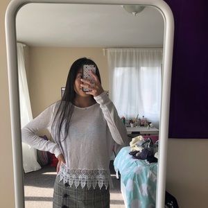 White knit long sleeve with lace detail